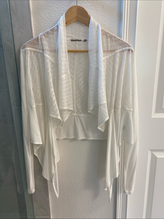 Anthropologie Tops - Anthropologie Cream Sheer Draped Open-Front Cropped Cardigan